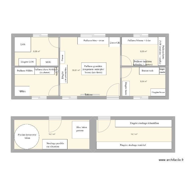 Labo. Plan de 6 pièces et 83 m2