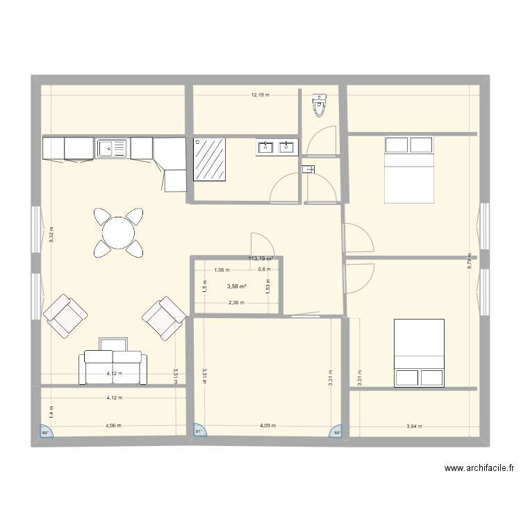 Gîte 1. Plan de 2 pièces et 121 m2