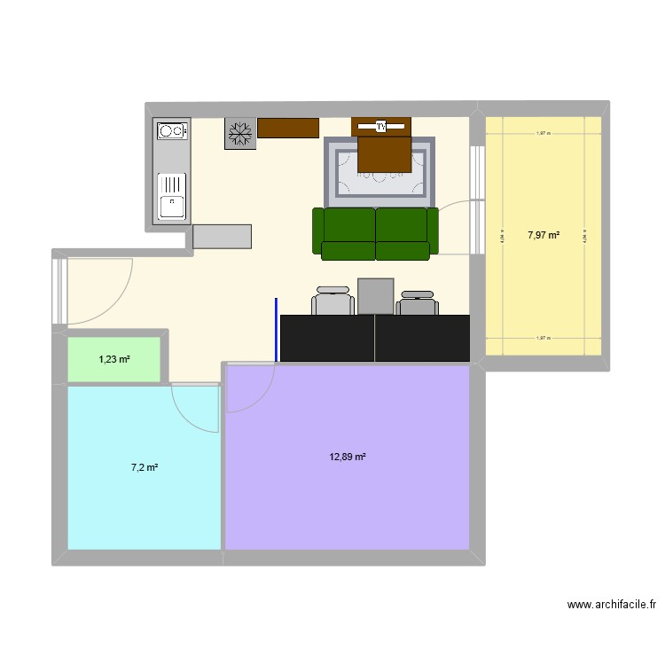 SGDD. Plan de 5 pièces et 53 m2