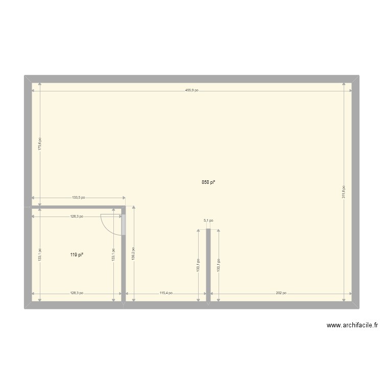 Rez-de-chaussée. Plan de 2 pièces et 91 m2