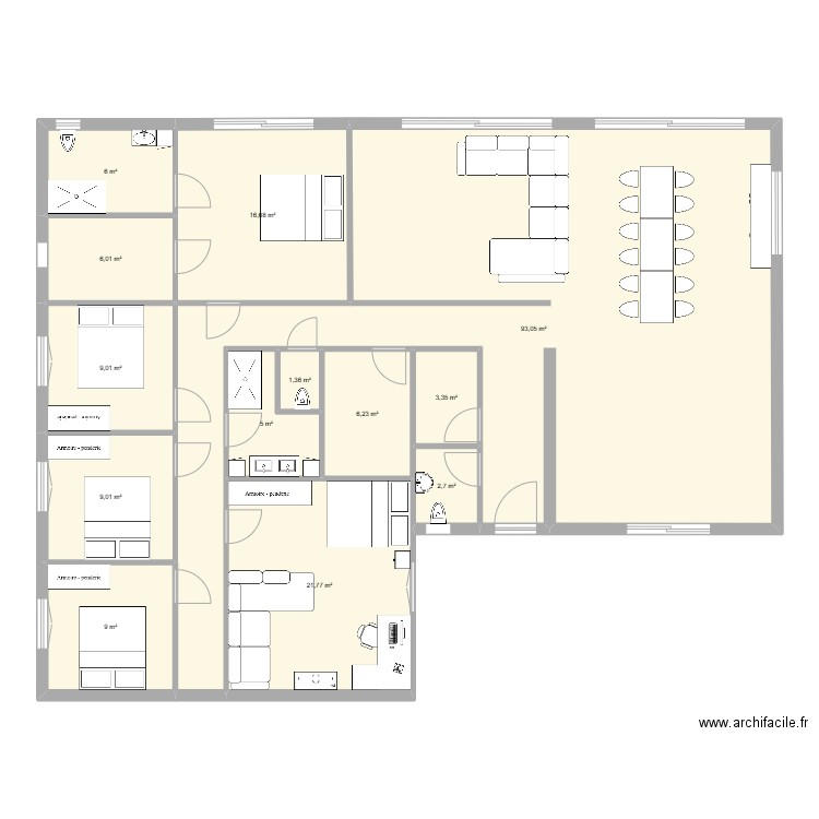 maison  5 chambres. Plan de 13 pièces et 189 m2