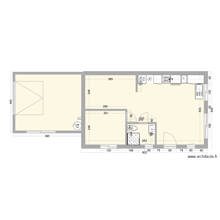 logement et garage. Plan de 2 pièces et 61 m2