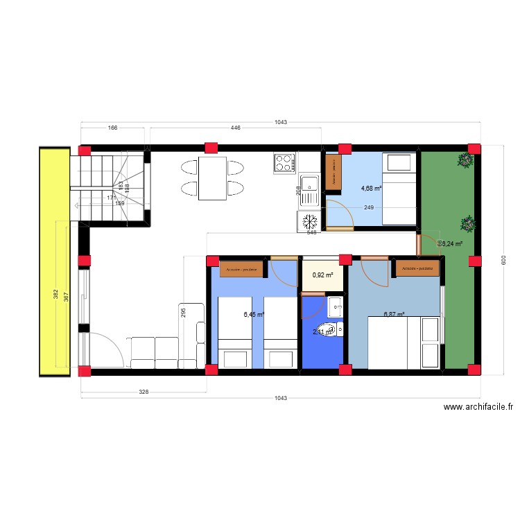 Primer piso 6 x 12. Plan de 6 pièces et 27 m2