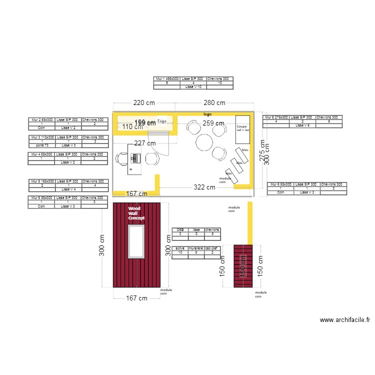 projet stand Bois et habitat structure. Plan de 1 pièce et 1 m2