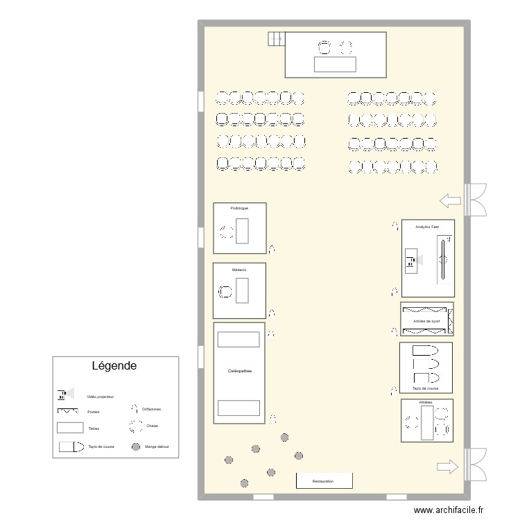 salle. Plan de 1 pièce et 230 m2