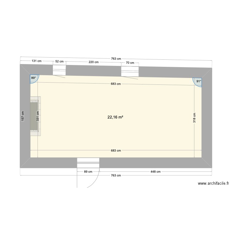 boulangerie. Plan de 1 pièce et 22 m2