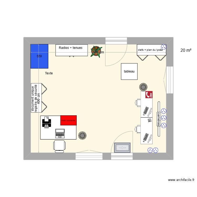 PC sécurité . Plan de 1 pièce et 20 m2