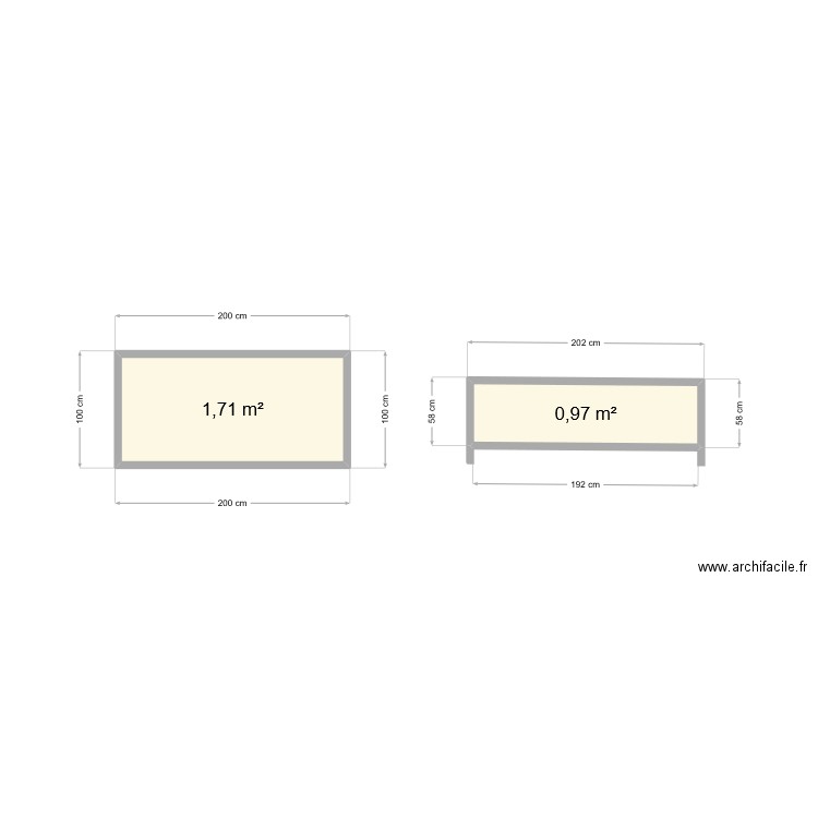 etabli. Plan de 2 pièces et 3 m2