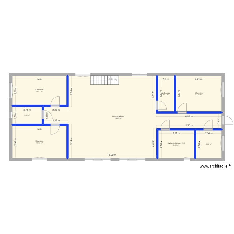 Plan rectangle 3. Plan de 8 pièces et 139 m2