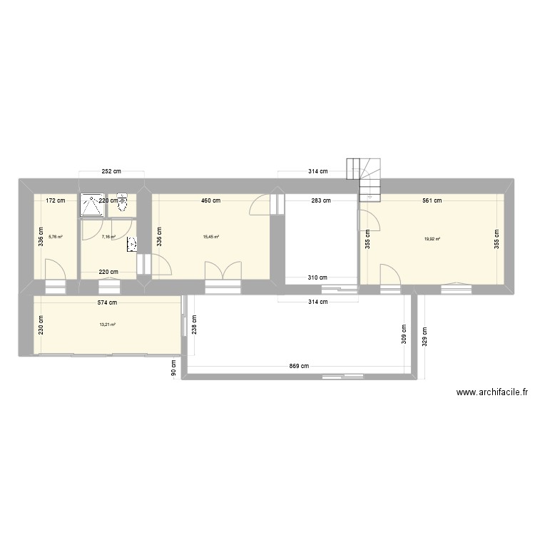 Maison ancienne rez de chaussee. Plan de 5 pièces et 61 m2