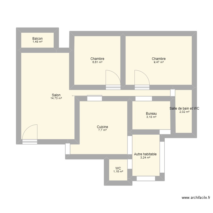 pompo1. Plan de 9 pièces et 50 m2