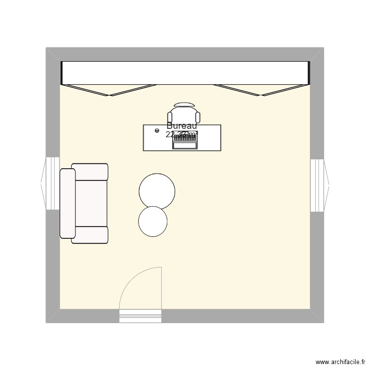 bureau. Plan de 1 pièce et 22 m2