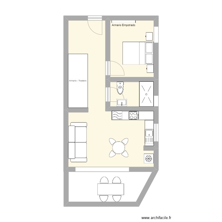 A107. Plan de 3 pièces et 36 m2