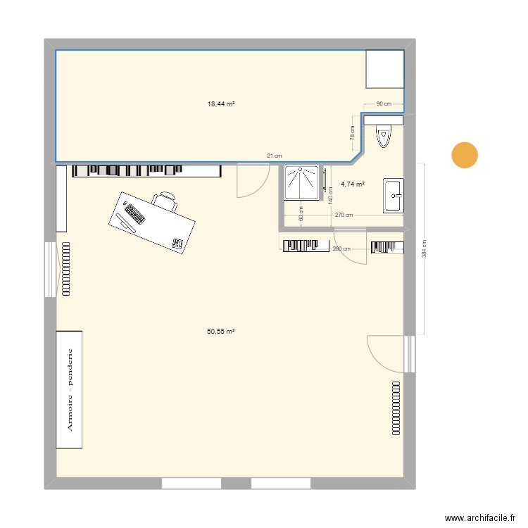 sdb haut 2025_80x80_150_. Plan de 3 pièces et 74 m2