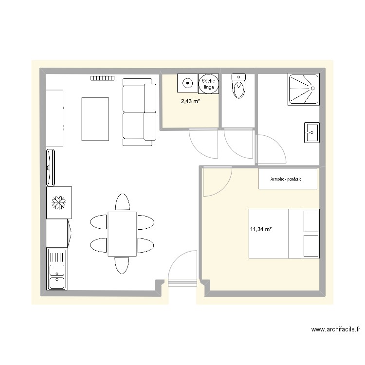 maison. Plan de 2 pièces et 14 m2