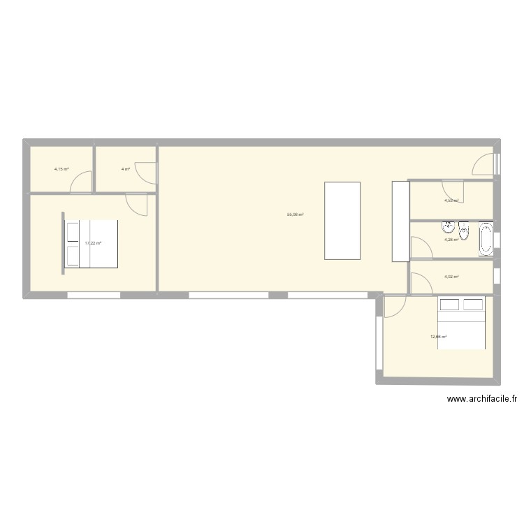 Plan Option 3. Plan de 8 pièces et 106 m2