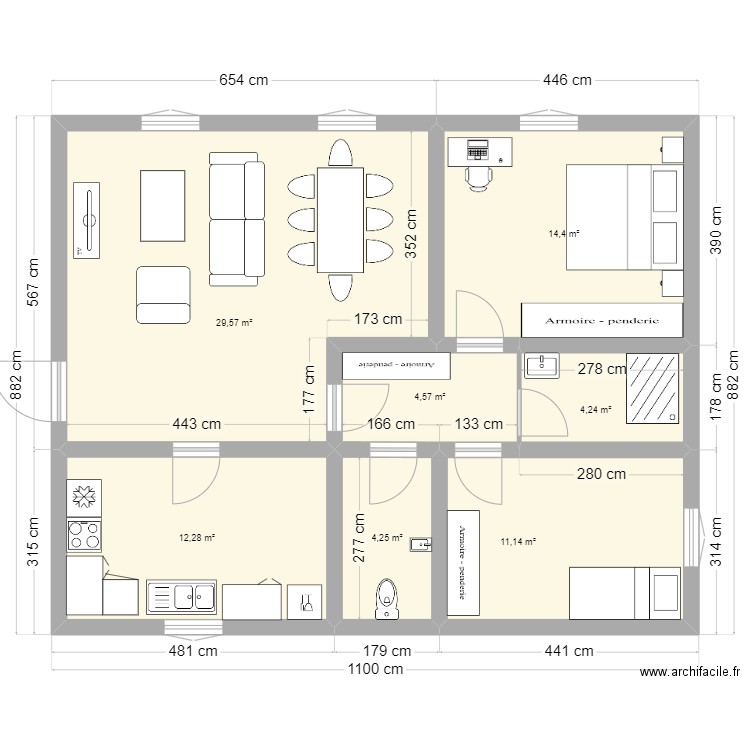 Mon T3. Plan de 7 pièces et 80 m2