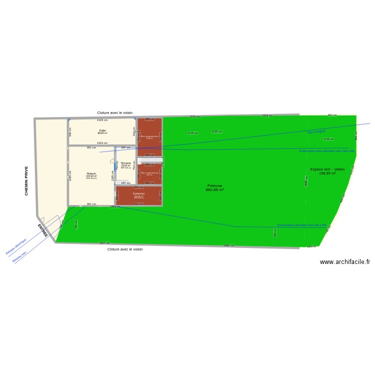 Saint martin - Extension terrasse. Plan de 6 pièces et 296 m2