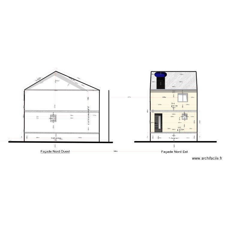 Plan Façade L. Plan de 2 pièces et 36 m2