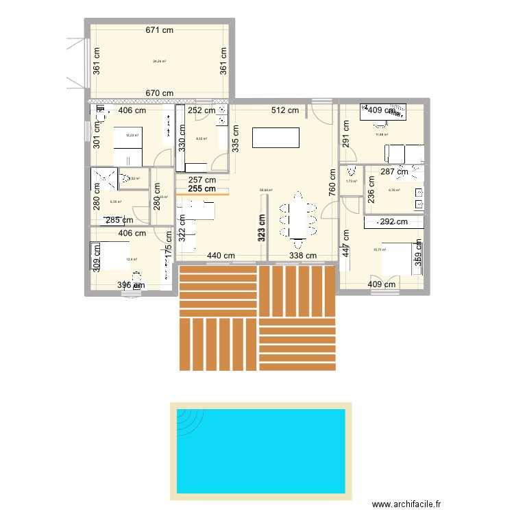 Maison plain pied. Plan de 12 pièces et 155 m2