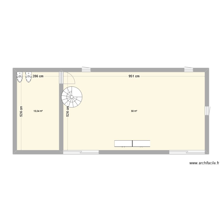 Magasin ADOC . Plan de 2 pièces et 65 m2