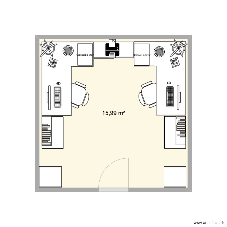 RAC_B1_Espace bureau. Plan de 1 pièce et 16 m2