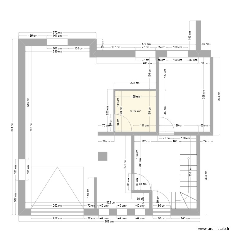 RDC Original. Plan de 1 pièce et 4 m2