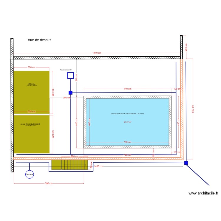 Drainage à réaliser. Plan de 1 pièce et 28 m2