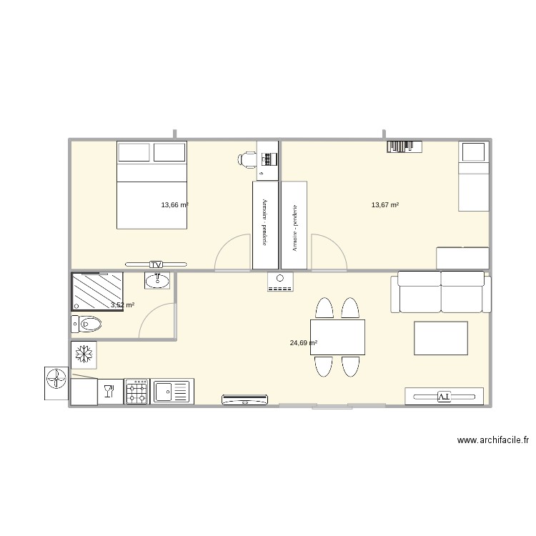 Bungalow 4. Plan de 4 pièces et 56 m2