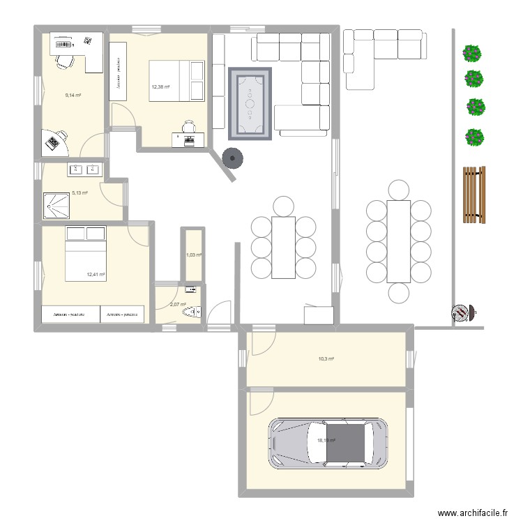 maison. Plan de 8 pièces et 71 m2