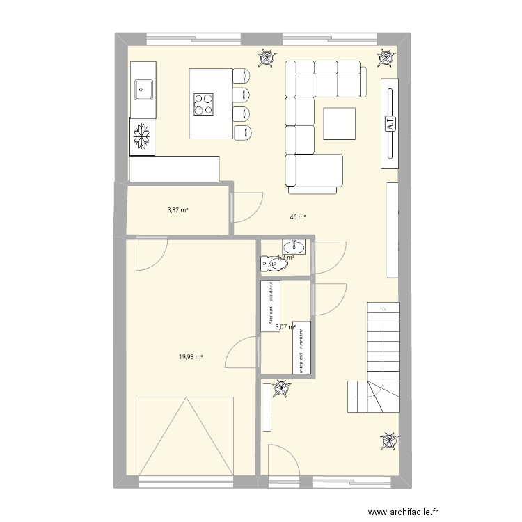 Maisons 2. Plan de 5 pièces et 74 m2