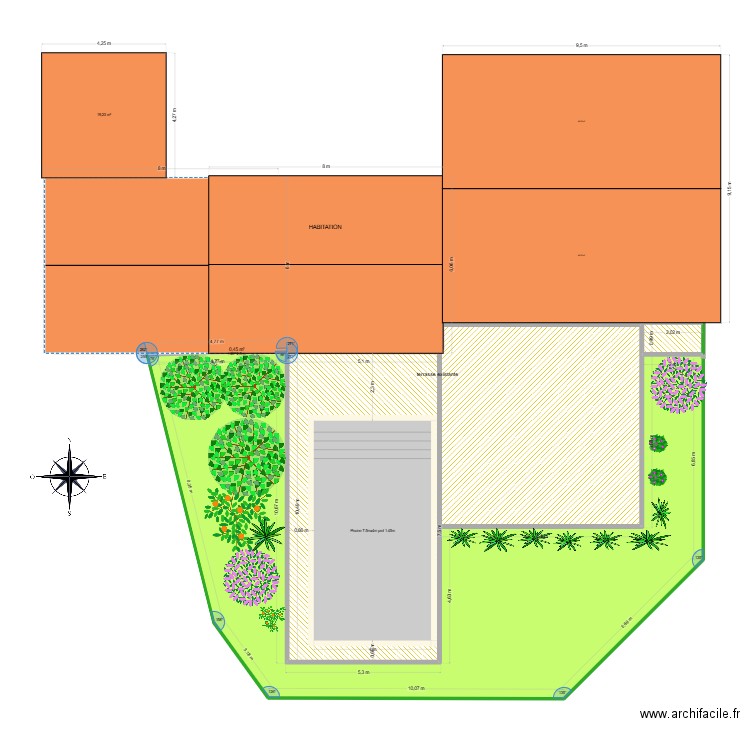 DPC2 piscine hors sol. Plan de 5 pièces et 197 m2