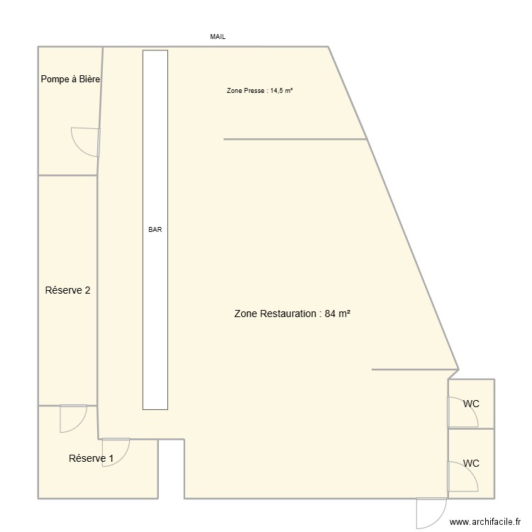 Bistrot Méridien. Plan de 6 pièces et 156 m2