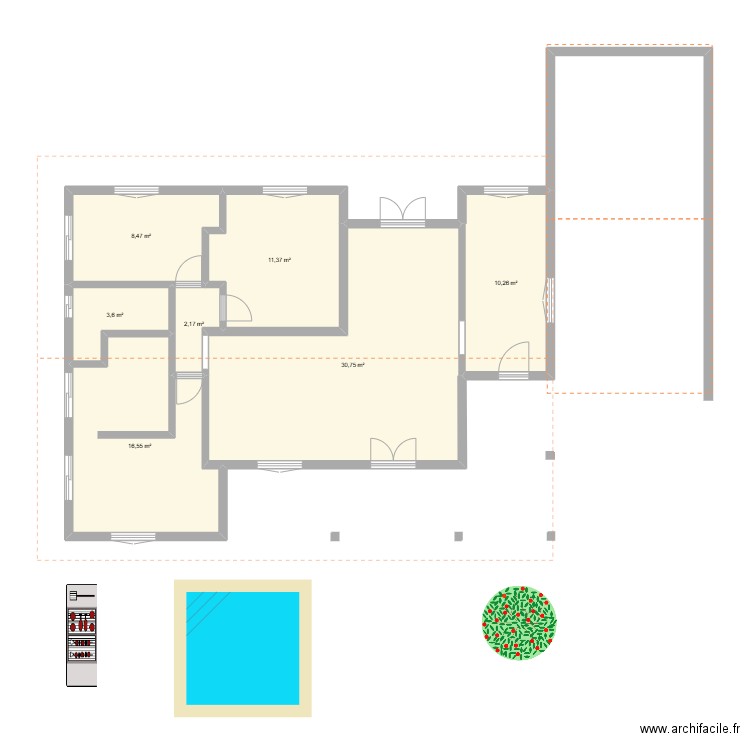 perso. Plan de 7 pièces et 83 m2