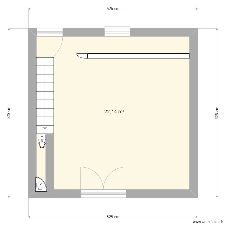 RDC. Plan de 1 pièce et 22 m2