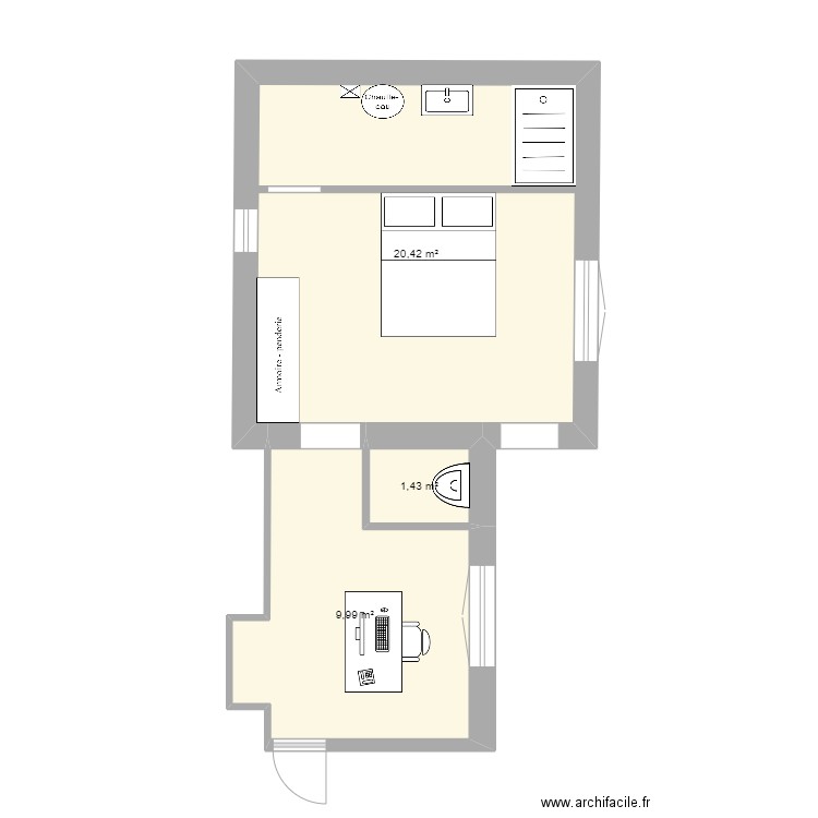 projet sylvi. Plan de 3 pièces et 32 m2