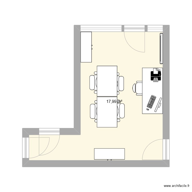 bureau rouge. Plan de 1 pièce et 18 m2