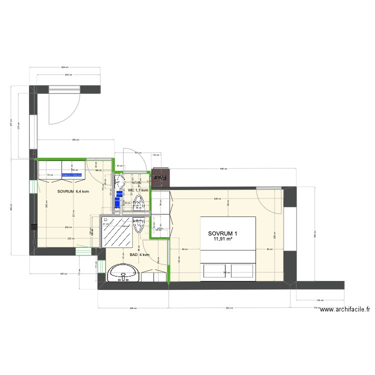 Pl6 Nytt sov bad wc. Plan de 6 pièces et 24 m2