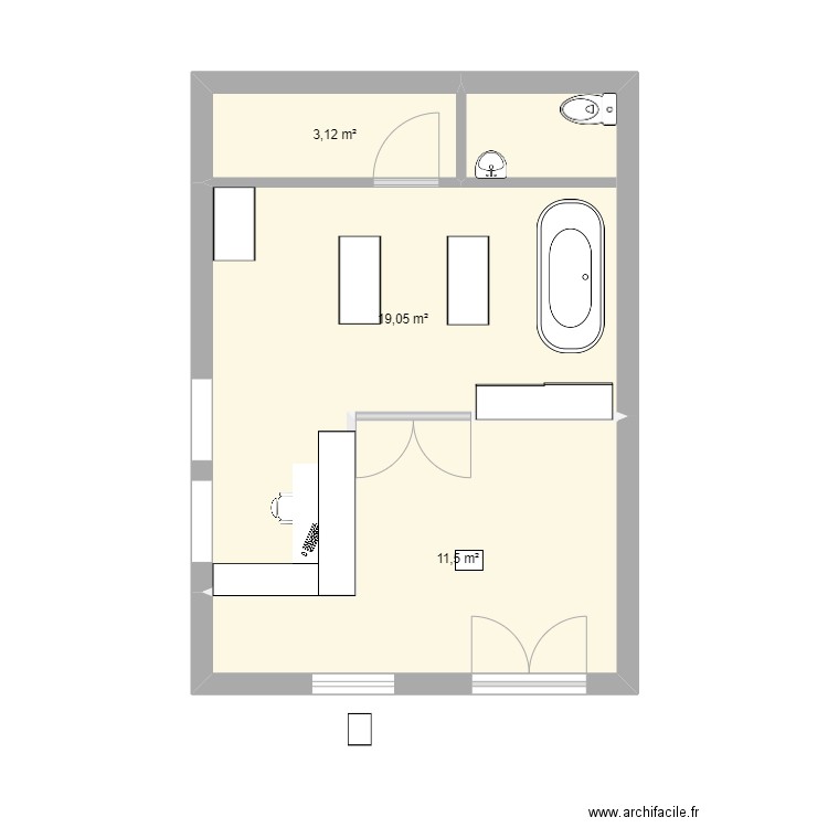 salon toilettage. Plan de 3 pièces et 34 m2