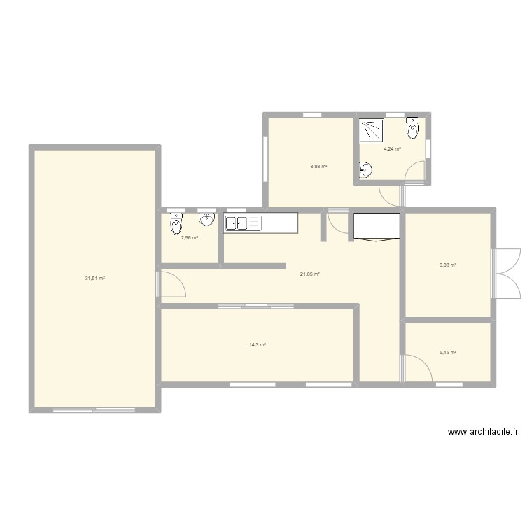 plan 02. Plan de 8 pièces et 97 m2