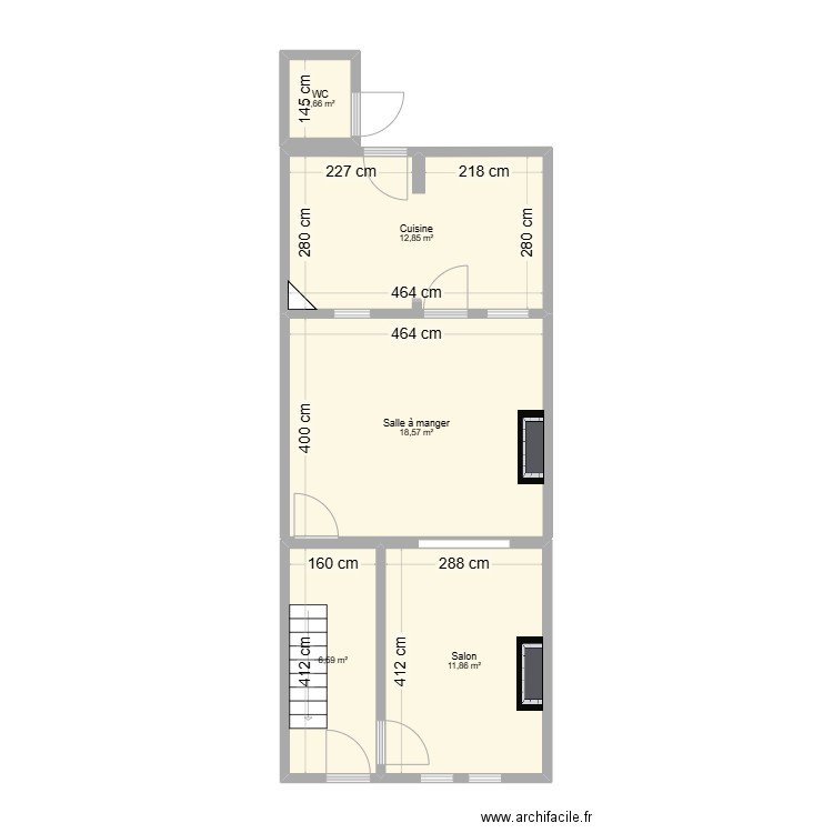 RDC Maison. Plan de 5 pièces et 52 m2