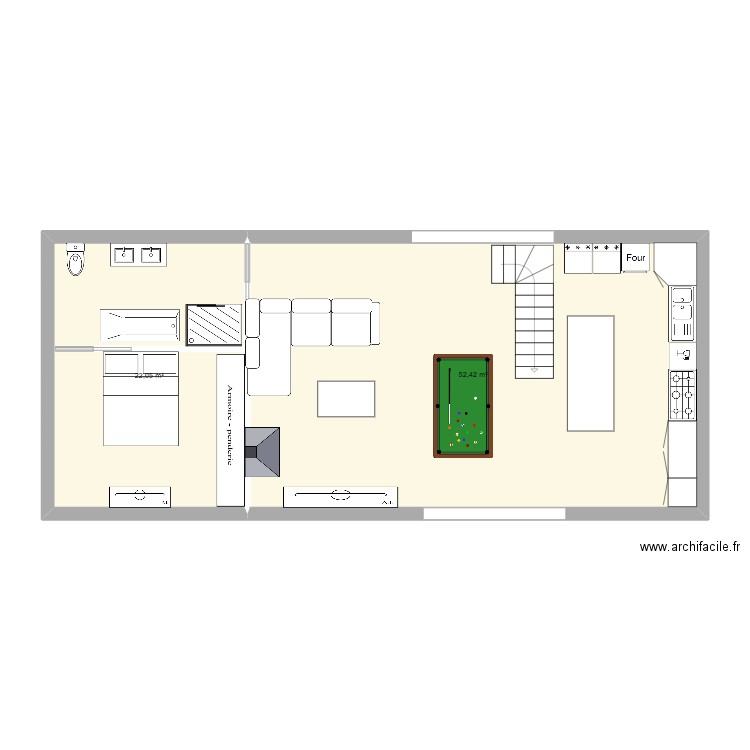 MAISON d'amour version 1. Plan de 2 pièces et 74 m2