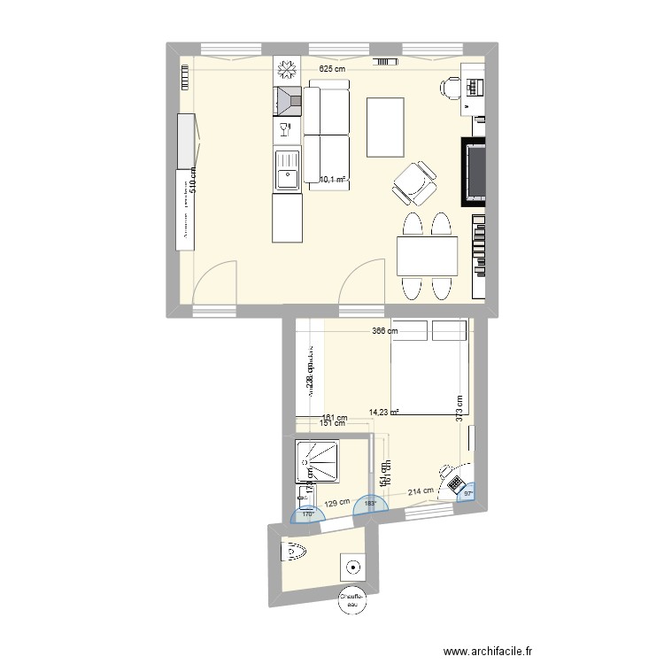 Marine 02. Plan de 2 pièces et 46 m2