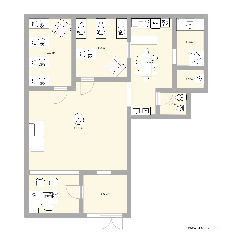 MAM les minis biterrois . Plan de 9 pièces et 89 m2