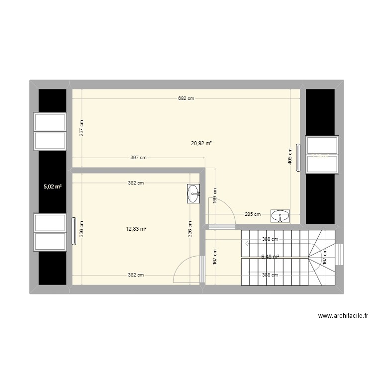 Jumet Eléa 2 ème étage chauffagiste. Plan de 5 pièces et 49 m2