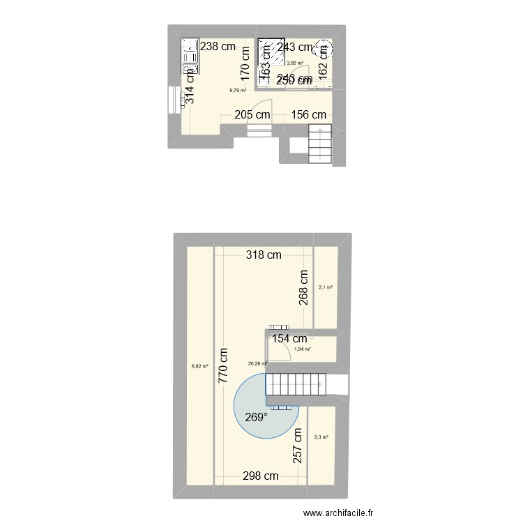 plan cave. Plan de 7 pièces et 47 m2