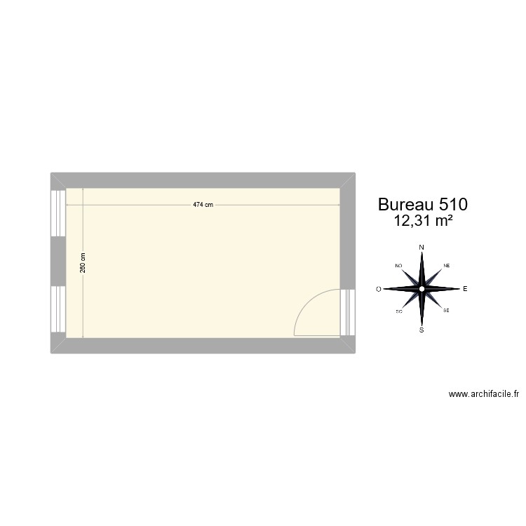 Bureau R 510. Plan de 1 pièce et 12 m2