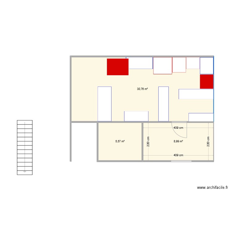 Cuisine Régent. Plan de 3 pièces et 45 m2