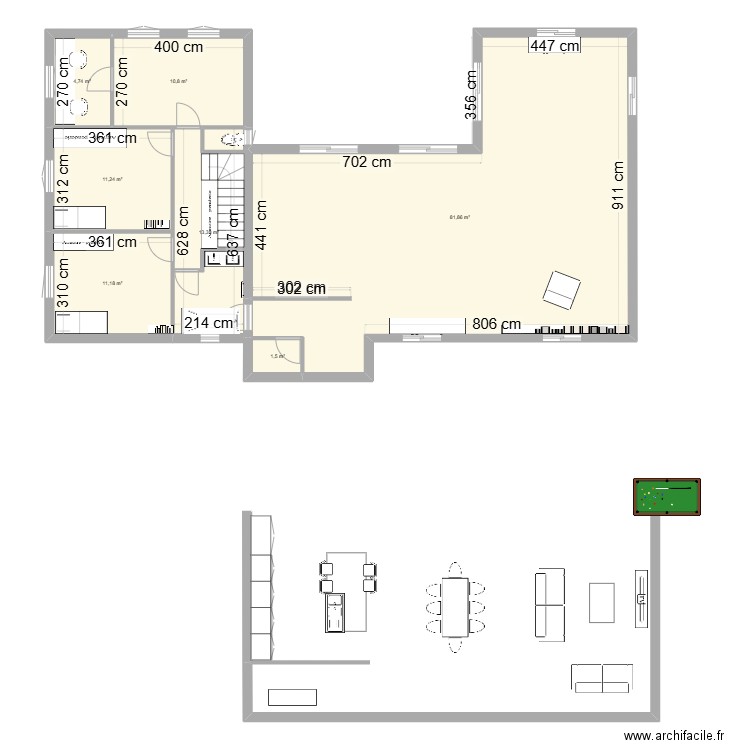 Construction. Plan de 7 pièces et 135 m2