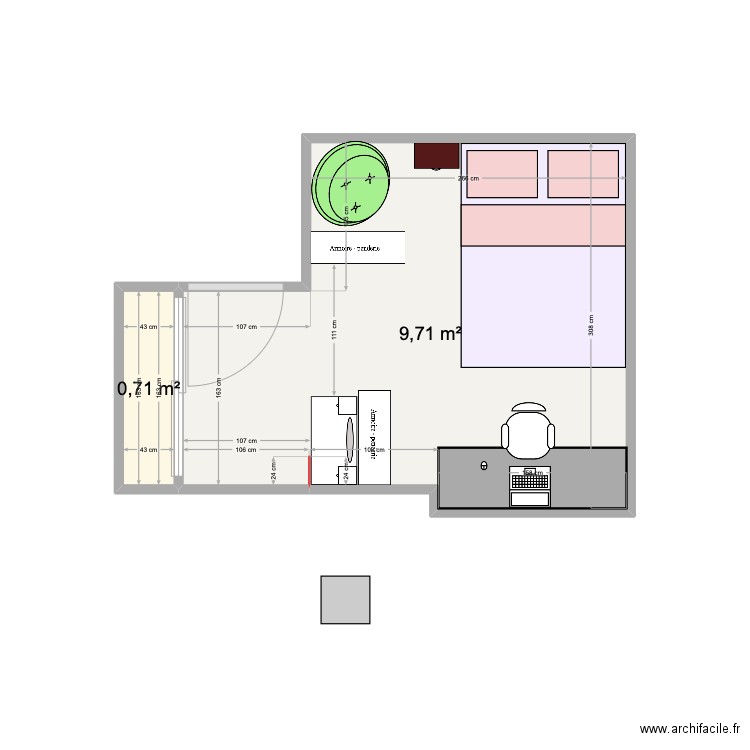 Chambre Elsa 2024. Plan de 2 pièces et 10 m2